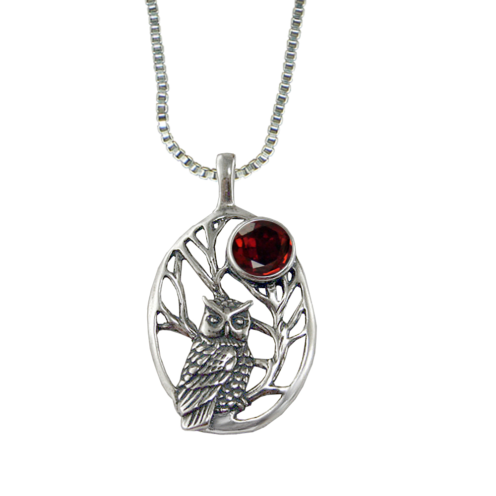 Sterling Silver Sacred Owl Pendant With Garnet